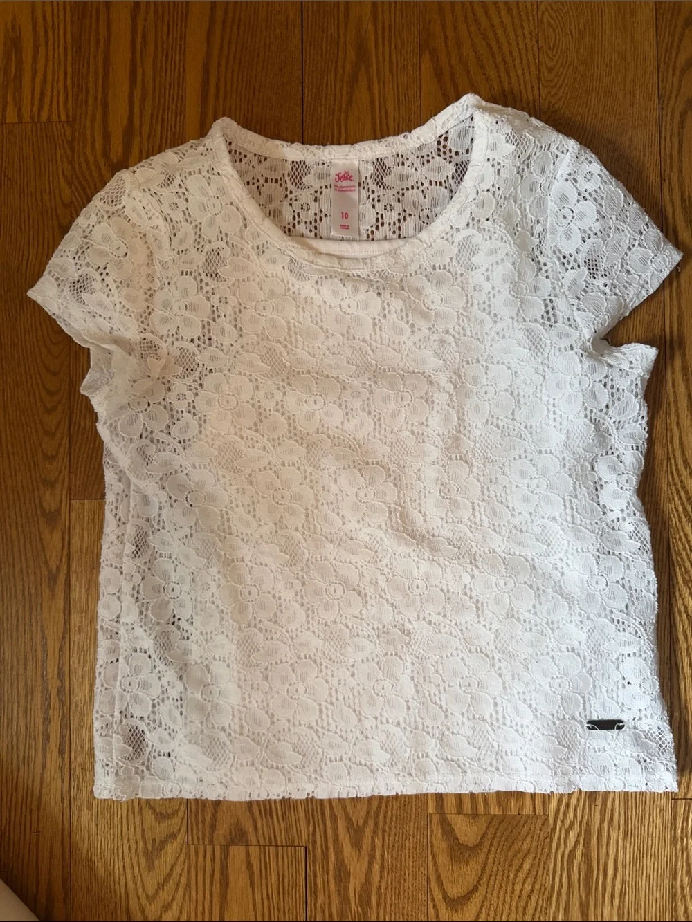 Justice branded girls White Floral Lace Short Sleeve Top